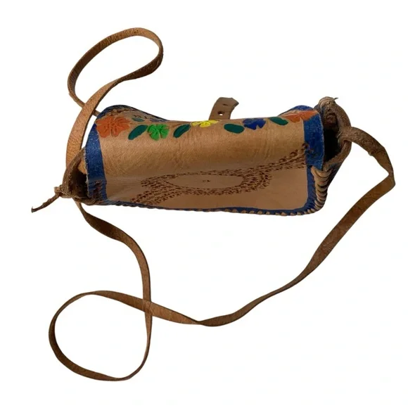 Authentic San Carlos Sonora Mexican  Handcrafted Leather Crossbody Bag Floral - Picture 10 of 12